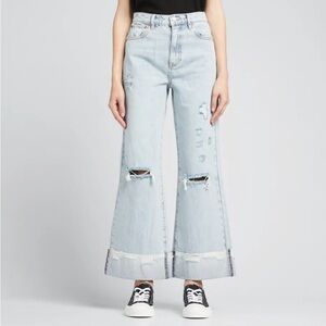 Alice + Olivia Jeans Amazing High Rise BF Raw Hem Cuff Jean Rockstar Blue Wash